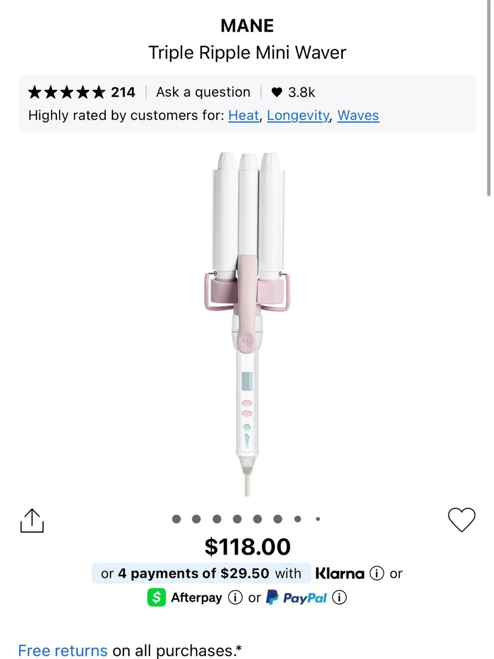MANE Triple Ripple Mini Waver - White & Pink